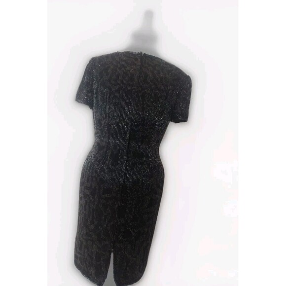 Adriana Papell Beaded Silk Square Neck Black Short Cocktail Evening Gown Size 10 - Picture 3 of 9